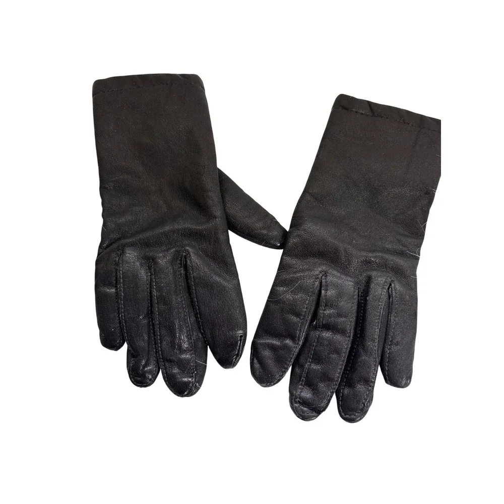 Vintage Cashmere Lined Leather Gloves Women Small Black Winter Warm Excellent